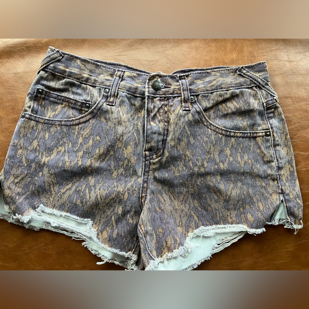 Free People Patterned Denim Shorts